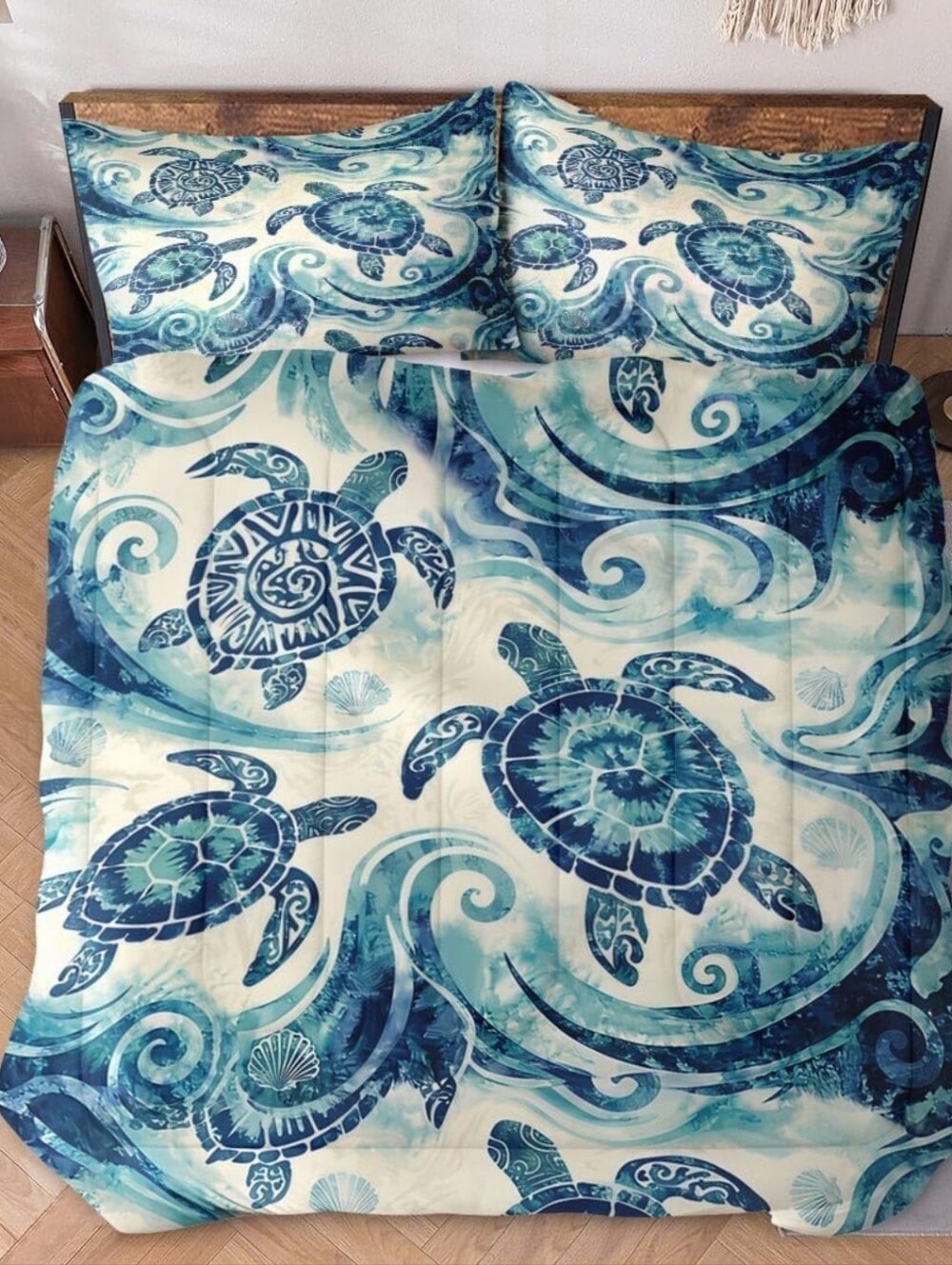 NWOT! 3 Piece Premium Full Size Coastal Turtle Comforter Set w/2 Pillowcases